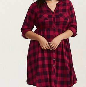 Stylish Plaid Chiffon Button Front Dress